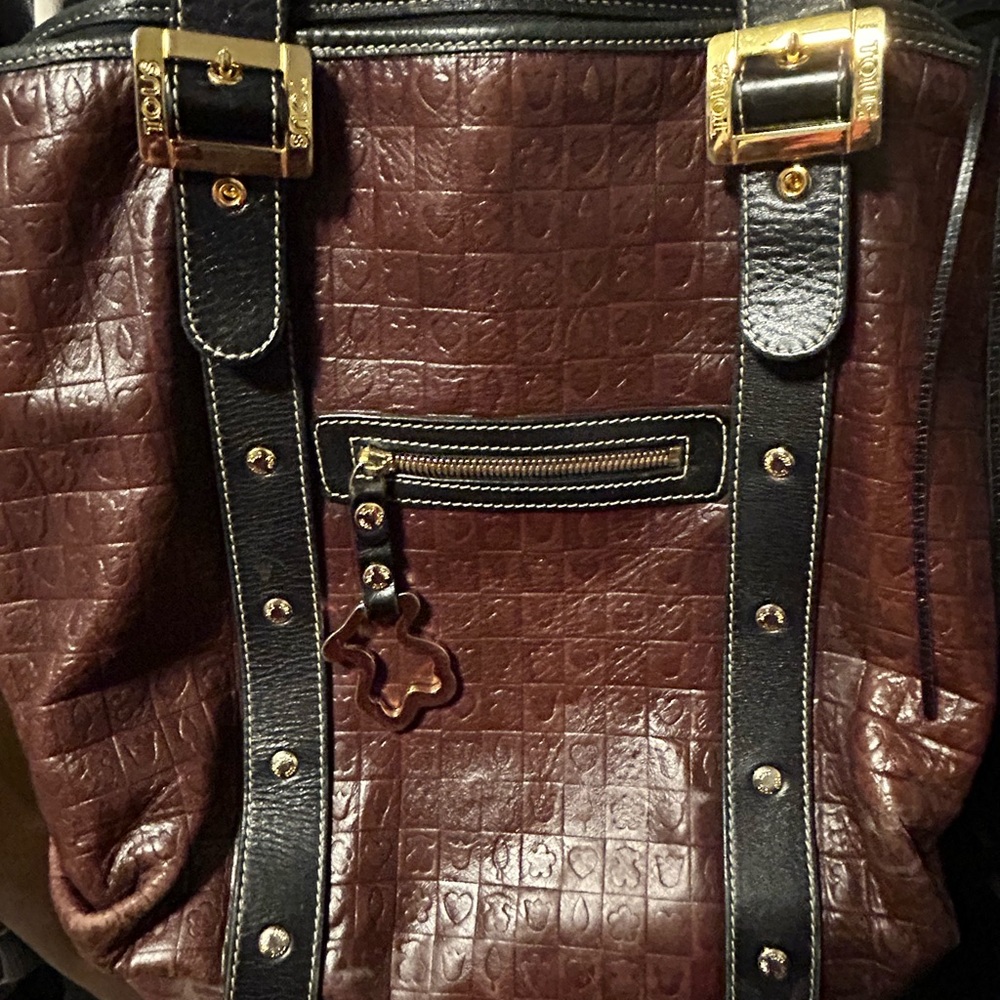 Tous Brown and Black Croc-Embossed Leather Tote